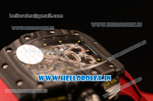 Richard Mille RM11-03 Swiss Valjoux 7750 Automatic Carbon Fiber Case Skeleton Dial With Arabic Numeral Markers Red Rubber Strap 1:1 Original(KV) - Click Image to Close